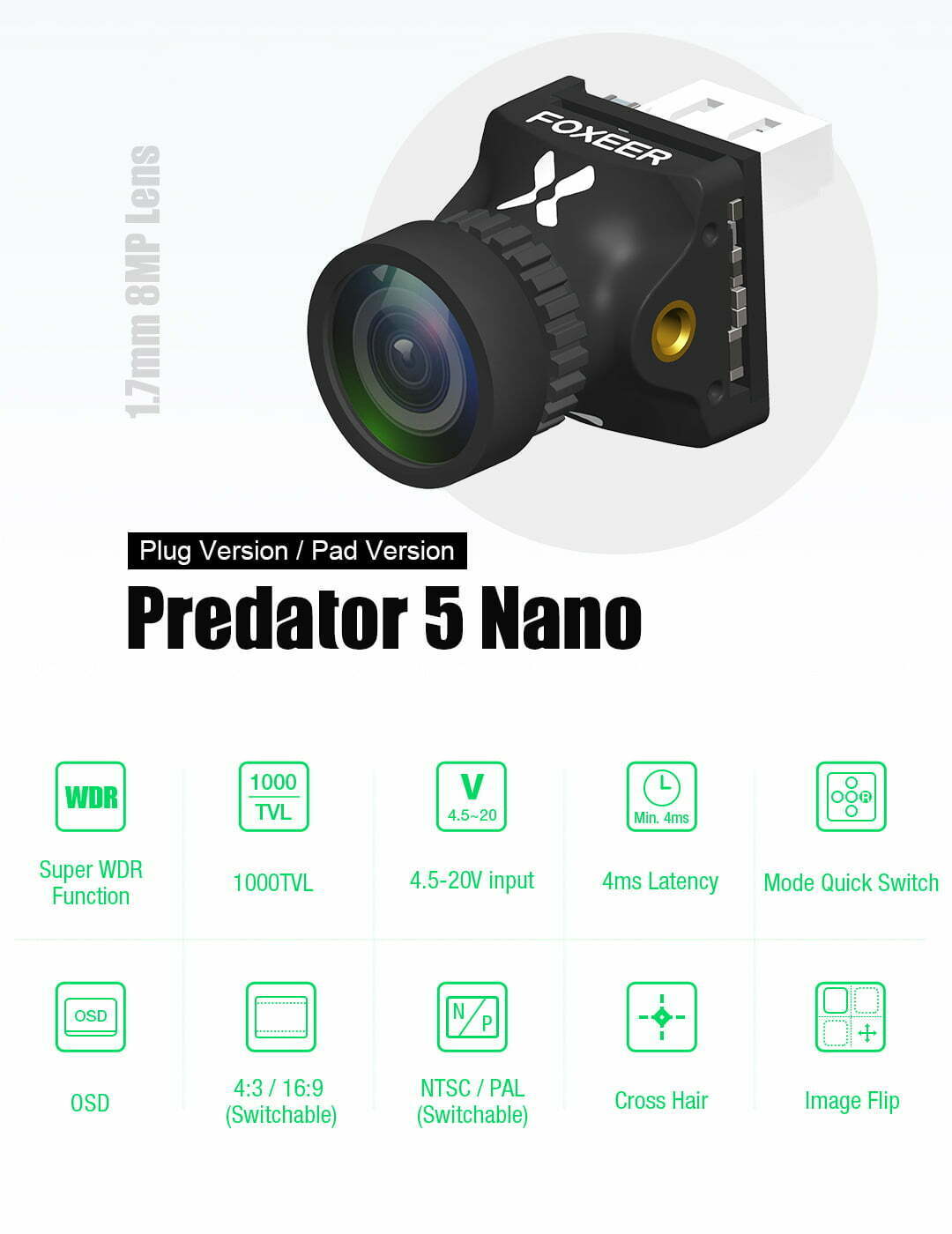 foxeer predator nano v5 m8 1000tvl 1 8mm fpv camera australia mantisfpv