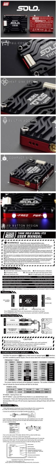 RushFPV Rush Tank SOLO 5.8GHz VTX Infographic mantisfpv australia