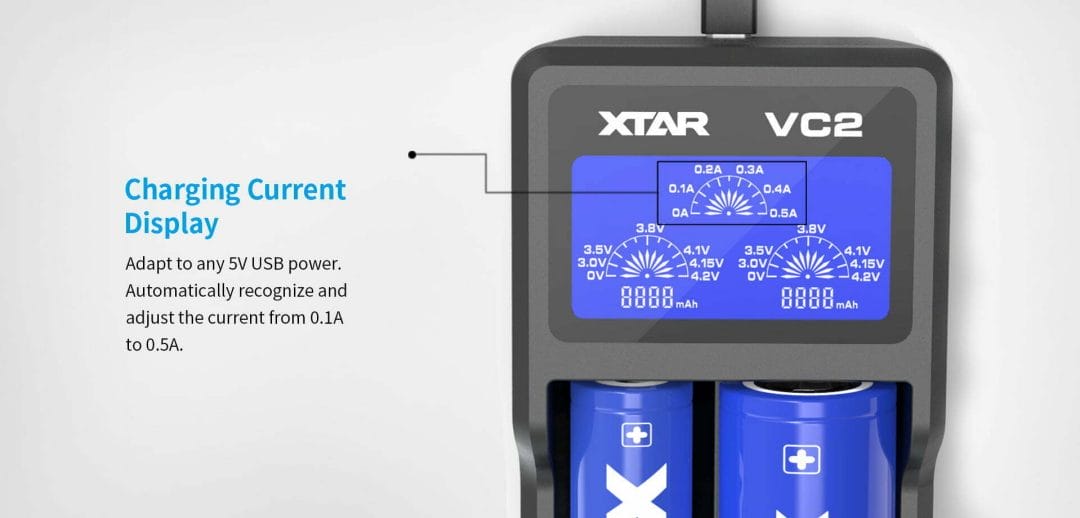 xtar vc2 usb 2 slot 18650 battery charger mantisfpv australia description 03
