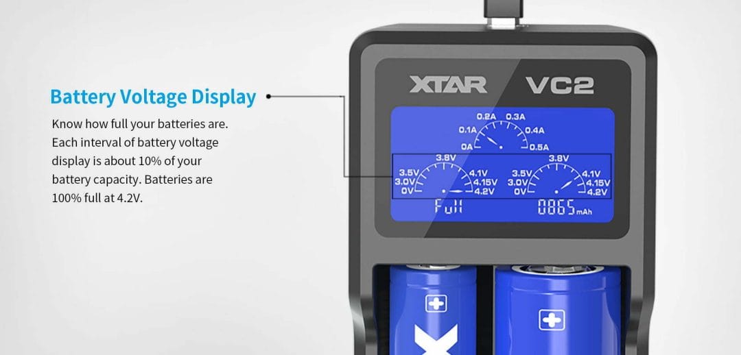 xtar vc2 usb 2 slot 18650 battery charger mantisfpv australia description 04