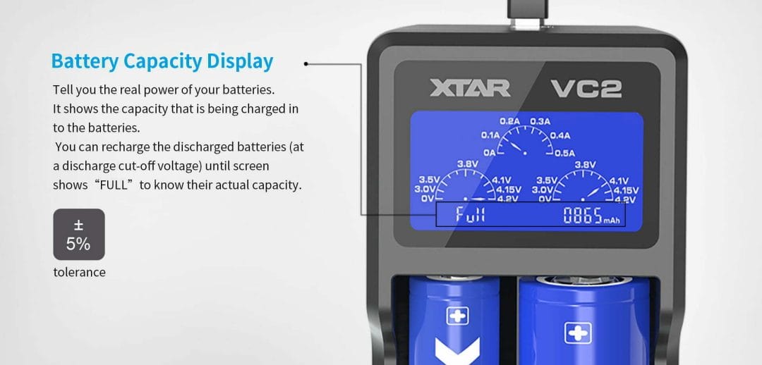 xtar vc2 usb 2 slot 18650 battery charger mantisfpv australia description 05