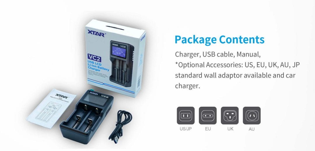xtar vc2 usb 2 slot 18650 battery charger mantisfpv australia description 13