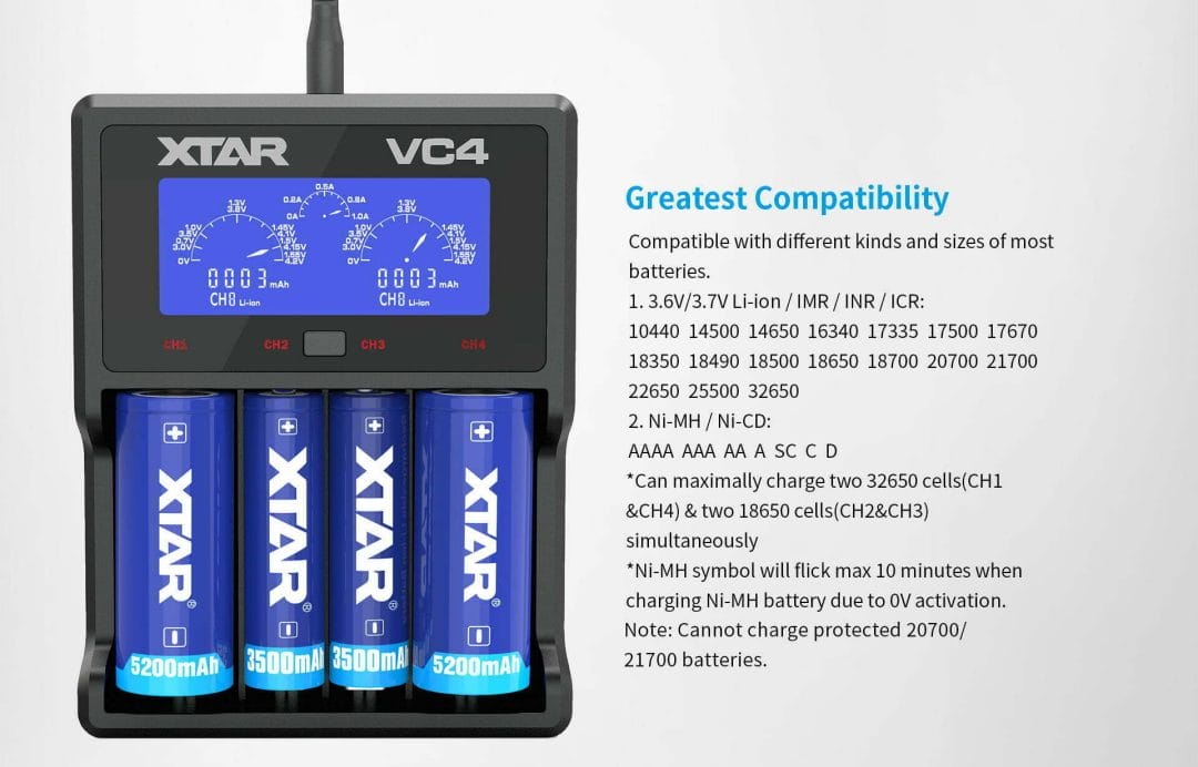 xtar vc4 usb 4 slot 18650 battery charger australia mantisfpv 01