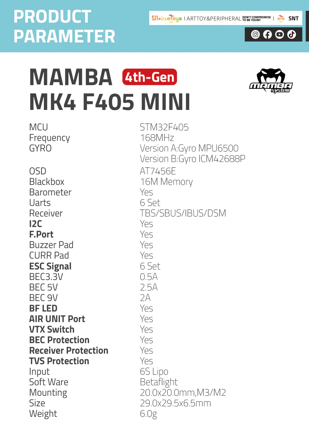 diatone mamba stack mk4 f405mini 30a 3 5s 8bit mantisfpv description 06