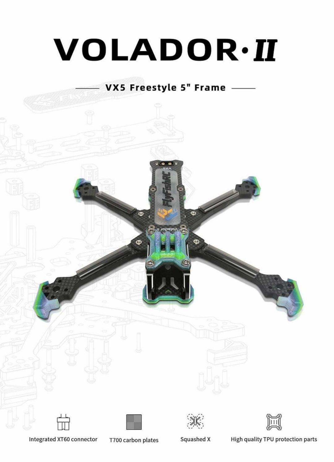 flyfish rc volador vx5 fpv freestyle t700 frame kit description 01