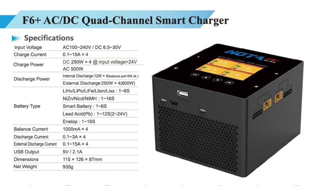 hota f6 plus pro quad channel ac720w dc720w 1 6s smart charger ac dc charger specifications