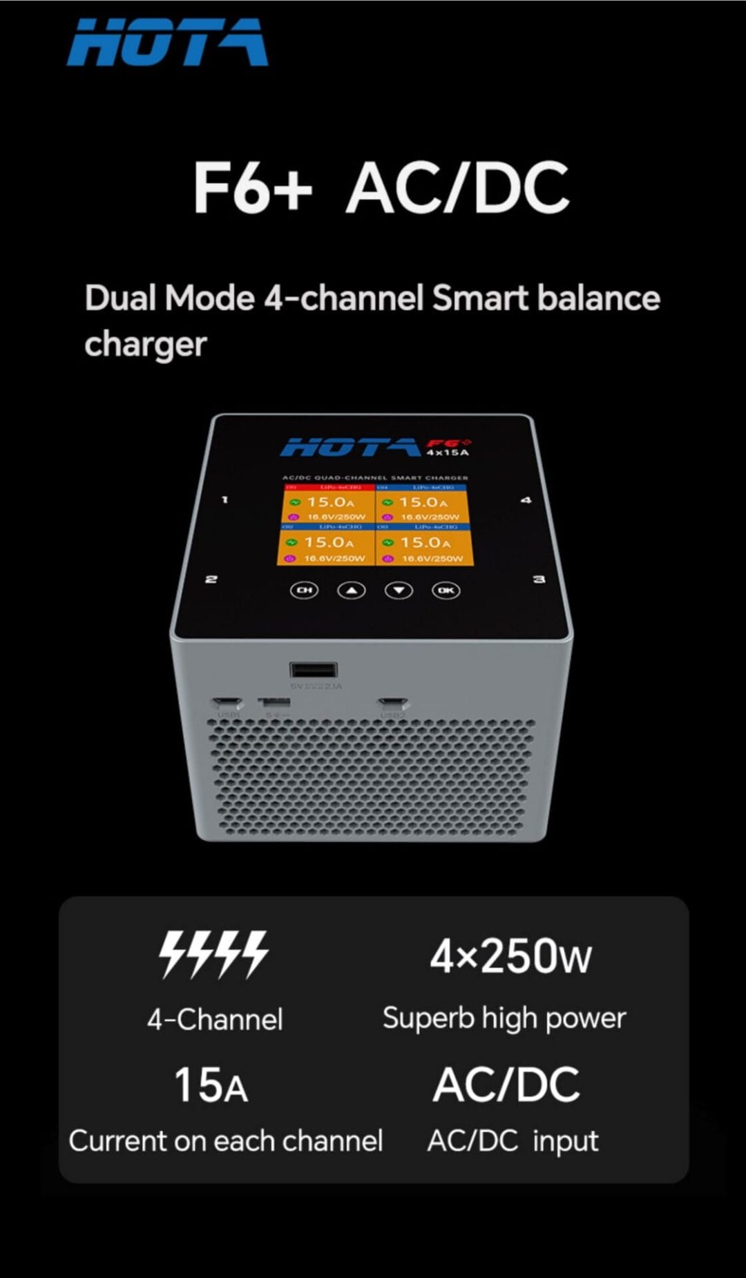 hota f6 pro quad channel ac720w dc720w 1 6s smart charger ac dc charger mantisfpv description 01