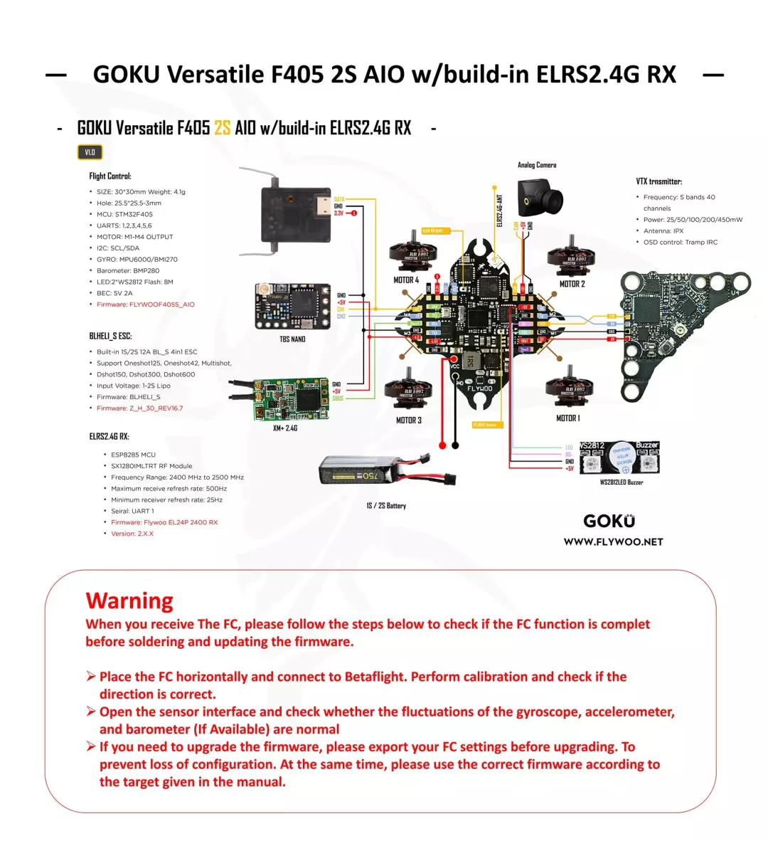 flywoo goku versatile f405 1 2s 12a aio with serial elrs 2 4g icm42688 mantisfpv australia description 01