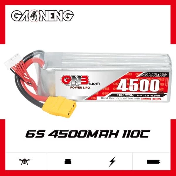 gaoneng gnb 6s 22 8v 4500mah 110c xt90 lipo battery heavy lifter mantisfpv australia product display showcase