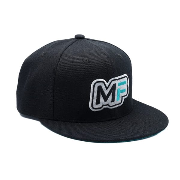 blue and black snapback hat on white background for sunny day