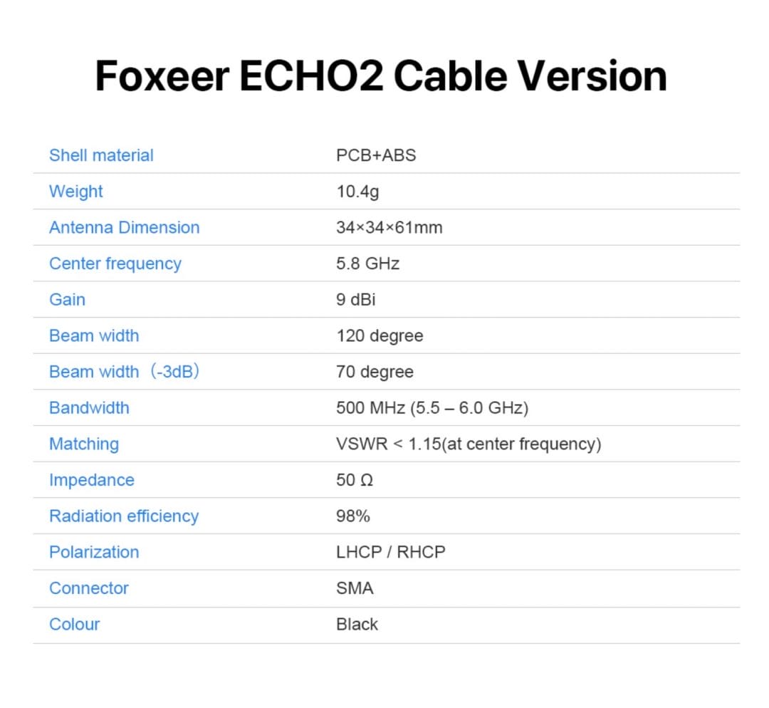 foxeer echo 2 5 8g 9dbi patch feeder antenna mantisfpv description australia newzealand 05