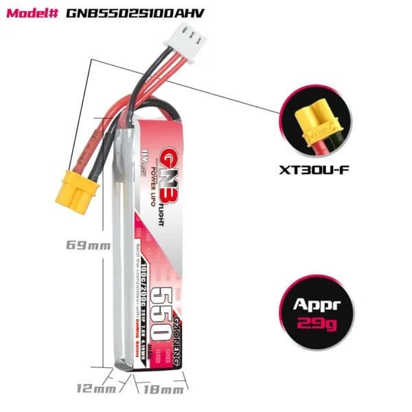 GAONENG GNB HV 2S 7.6V 550mAh 100C XT30 LiPo Battery - Image 4