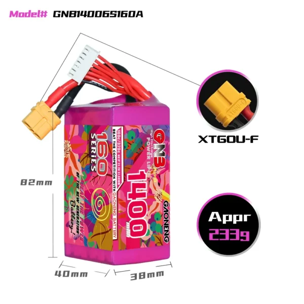 GAONENG GNB 6S 22.2V 1400mAh 160C XT60 LiPo Battery - Image 3