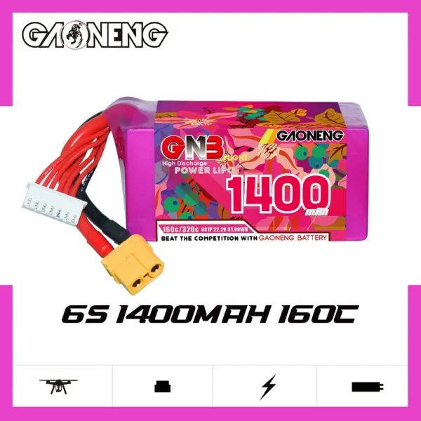 GAONENG GNB 6S 22.2V 1400mAh 160C XT60 LiPo Battery - Image 2