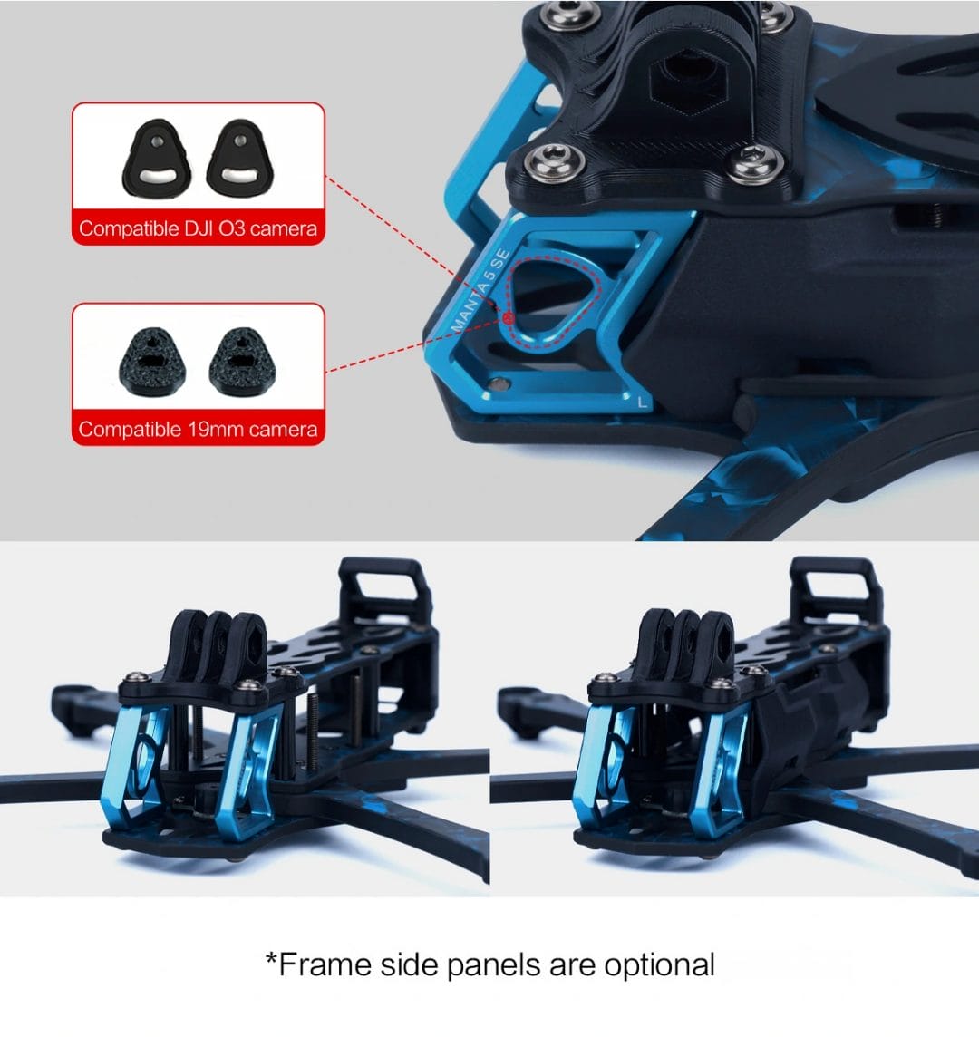 Axis Flying Manta 5 SE Squashed X Frame Kit with 3D Prints 5 axisflying manta 5 se frame kit mantisfpv australia product drone fpv image showcase blue frame description 02