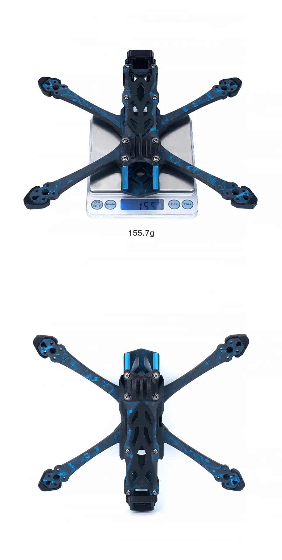 Axis Flying Manta 5 SE Squashed X Frame Kit with 3D Prints 6 axisflying manta 5 se frame kit mantisfpv australia product drone fpv image showcase blue frame description 03