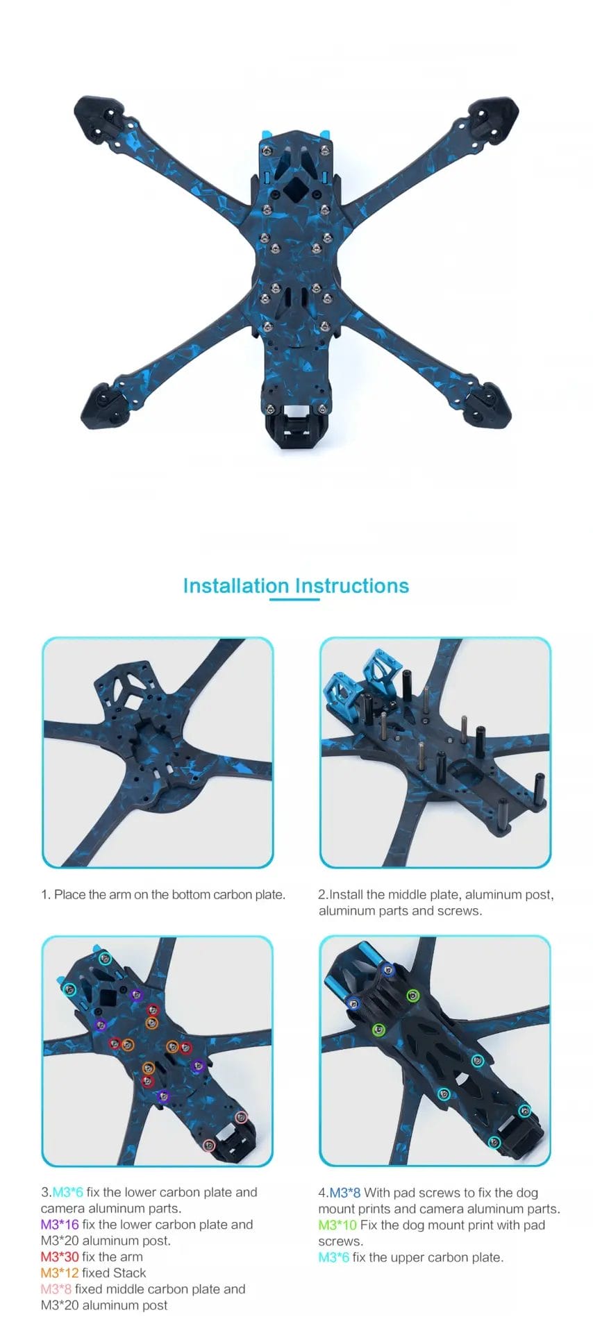 Axis Flying Manta 5 SE Squashed X Frame Kit with 3D Prints 7 axisflying manta 5 se frame kit mantisfpv australia product drone fpv image showcase blue frame description 04