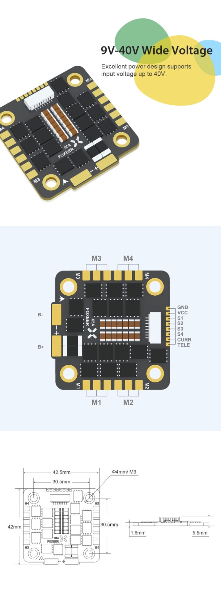 Foxeer Reaper F4 128K 65A BL32 4in1 ESC 30.5x30.5mm M3 3 foxeer reaper f4 128k 65a bl32 4in1 esc 30 5x30 5mm m3 description mantisfpv australia 01